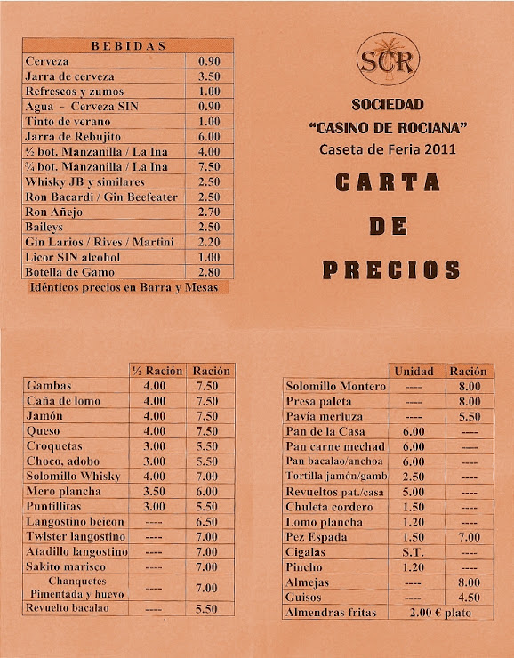 listaprecioscasinoweb Lista de Precios de la Caseta de Feria del Casino de Rociana
